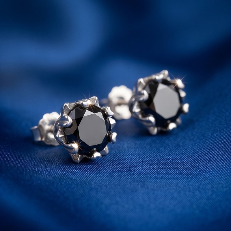 Women's 925 Silver Black Morganite Snowflake Moissanite Earrings